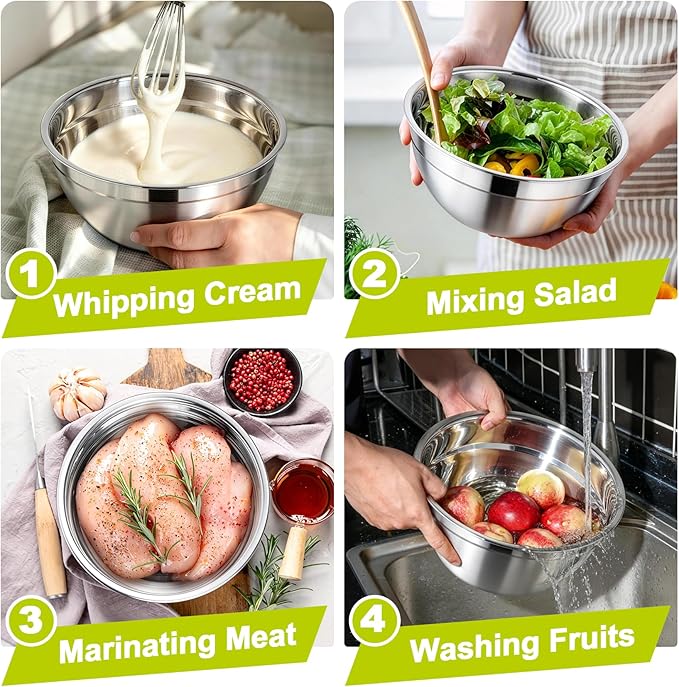 TeamFar Mixing Bowls, Stainless Steel Nesting Salad Bowls with Airtight Lids Set, For Serving/Mixing/Storing, Healthy & Long-lasting, Dishwasher Safe & Easy Clean, 4.6/3 / 1.5 QT, Colorful - Image 6