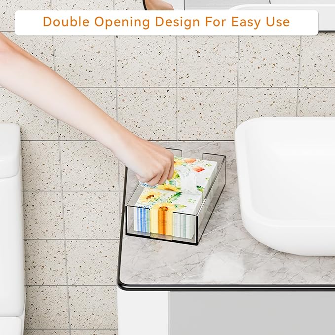 Yieach Bathroom Paper Towel Holder,9 Inch Modern Acrylic Napkin Holder fo r Disposable Guest Towel,Clear Hand Towel Tray,Flat Napkin Holders for Paper Bapkins,Napkin Dispenser for Home,Hotel,Office