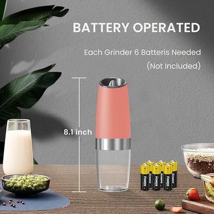 Battery Operated Salt And Pepper Grinder Set with LED Light, Automatic Electric Gravity Salt And Pepper Shakers Set, Each 6 AAA Batteries Needed, Adjustable Roughness, 2 Pack (Pink) - Image 4