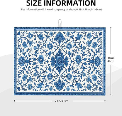 Blue and White Pattern Dish Drying Mats for Kitchen Counter, Large 18"x24" Dish Mats for Drying Dishes, Microfiber Absorbent Dish Drying Pad Rack Mat Kitchen Decor Reusable Washable
