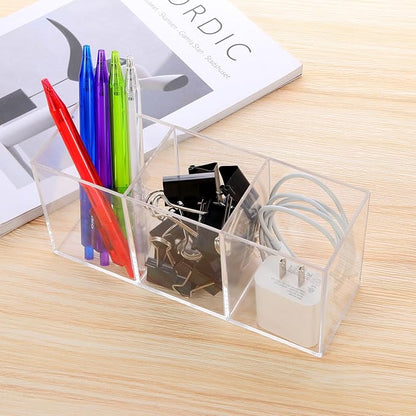 elysolpluv Clear Acrylic Silverware & Pen Organizer Caddy, Transparent Plastic Silverware Holder, Perfect for Office, Bedroom, and Bathroom Storage - Image 6