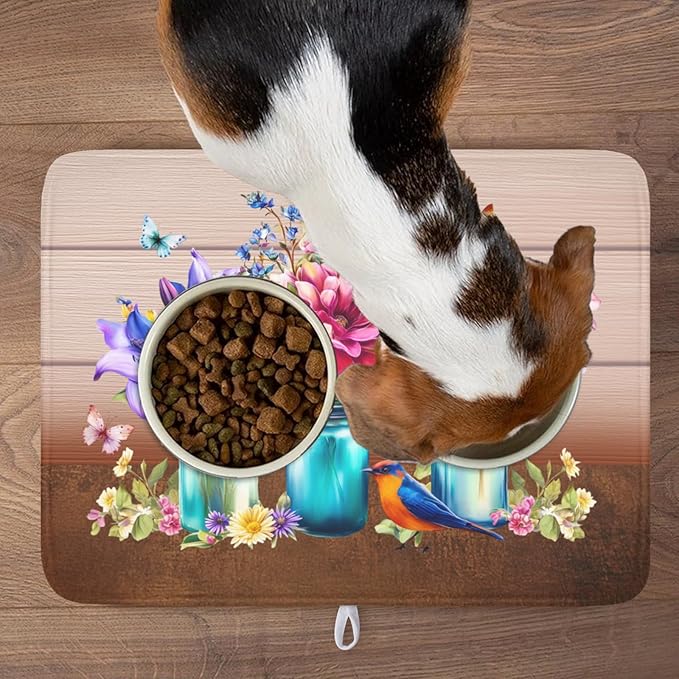 Spring Colorful Flowers Dish Drying Mat for Kitchen Counter,Vintage Plants Mason Jar Butterflies Drying Mat 18 x 24 Inch with Absorbent Reversible Microfiber Dish Drying Pad for Coffee Bar - Image 9