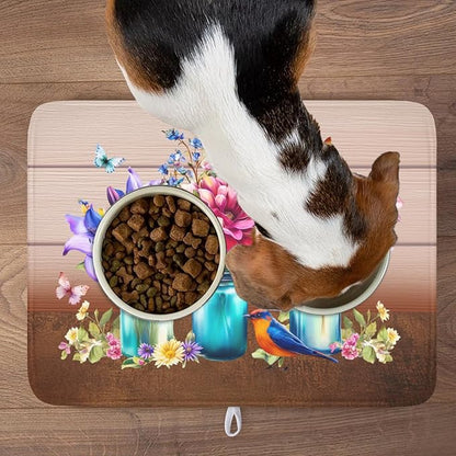 Spring Colorful Flowers Dish Drying Mat for Kitchen Counter,Vintage Plants Mason Jar Butterflies Drying Mat 18 x 24 Inch with Absorbent Reversible Microfiber Dish Drying Pad for Coffee Bar - Image 9