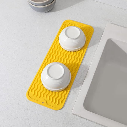 MicoYang Silicone Dish Drying Mat for Multiple Usage,Easy clean,Eco-friendly,Heat-resistant Silicone Mat for Kitchen Counter,Sink,Bar,Bottle,or Cup Yellow M 17 inches x 6 inches - Image 7
