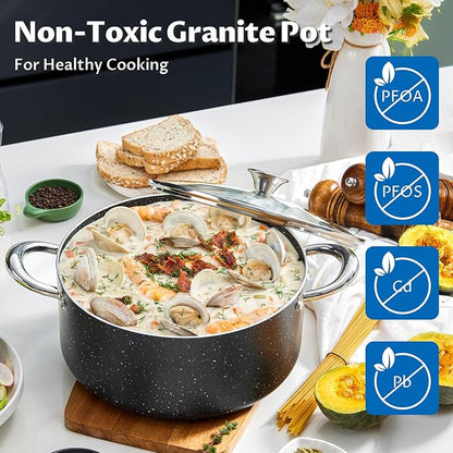 BEZIA 6 Quart Nonstick Stock Pot with Lid, Induction Cooking Pot Soup Pot, Non-toxic and Oven Safe, Perfect for Stews, Soups and All Stovetops, PFOA PFAS Free - Image 2