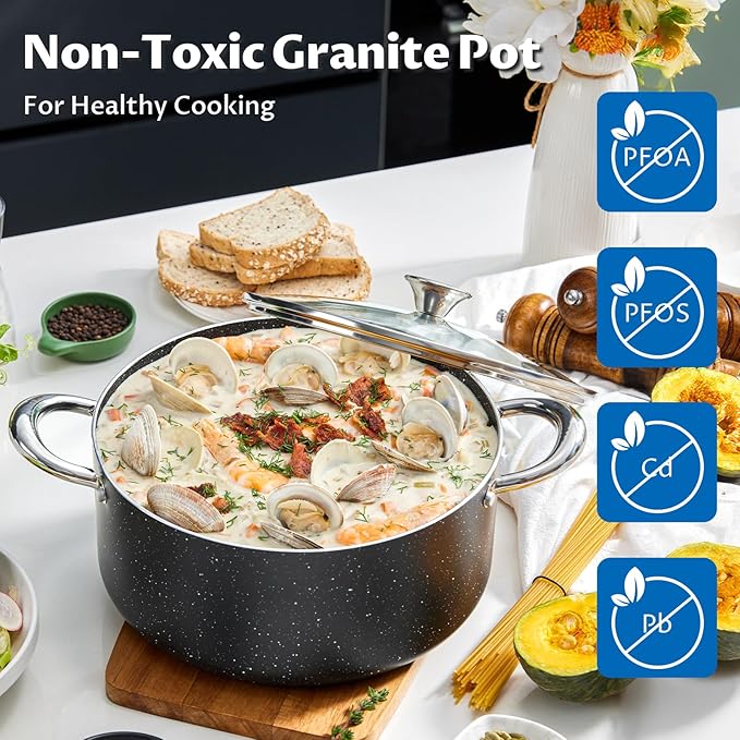 BEZIA Large 12 Quart Nonstick Stock Pot with Lid, Induction Cooking Pot Soup Pot, Non-toxic and Oven Safe, Perfect for Stews, Soups and All Stovetops, PFOA PFAS Free - Image 2