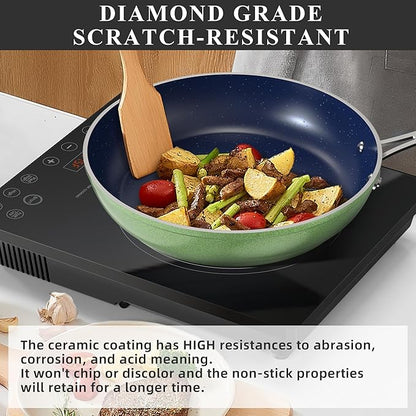 Nuwave Healthy Duralon Blue Ceramic Nonstick Cookware Set, Diamond Infused Scratch-Resistant, PFAS Free, Dishwasher & Oven Safe, Induction Ready & Evenly Heats, Tempered Glass Lids & Stay-Cool Handles - Image 4