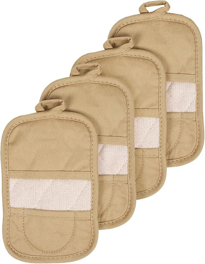 RITZ Premium Pot Holders & Heating Pads (4-Pack), 8.5" x 5.5", Heat Resistant, 100% Cotton Terry-Looped Pocket, Kitchen and Barbeque, Biscotti by Ritz+Foodservice