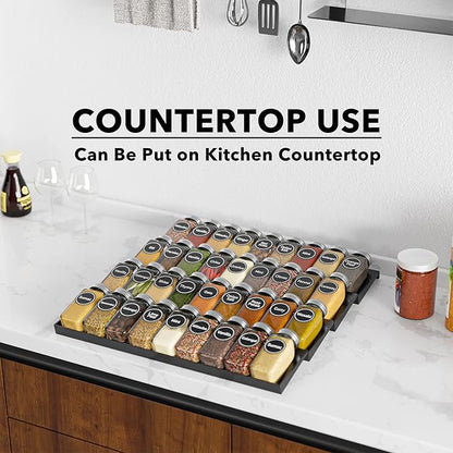 SpaceAid Spice Drawer Organizer with 36 Spice Jars, 386 Spice Labels, 4 Tier Seasoning Rack Tray Insert for Kitchen Drawers, 16.75" Wide x 17.5" Deep - Image 6