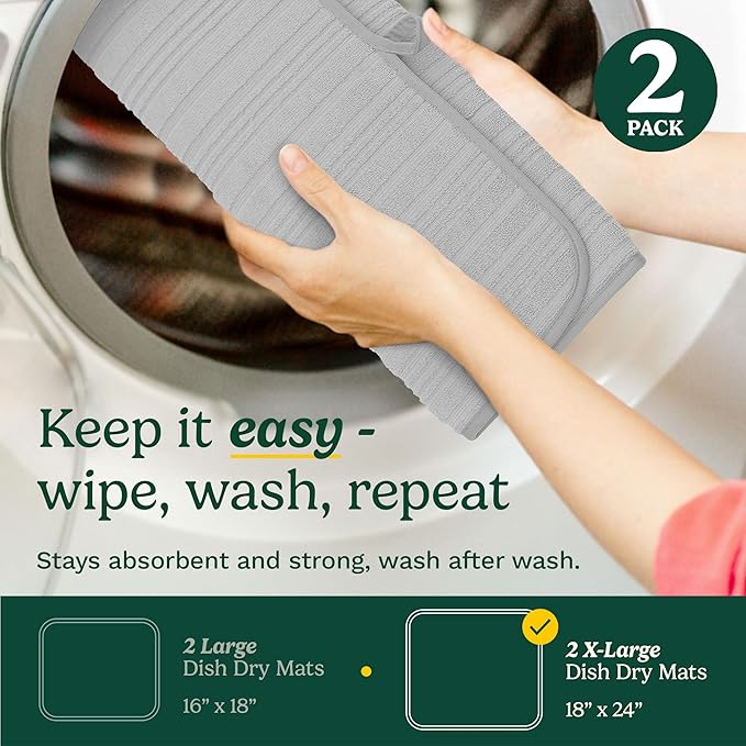 Cuisinart Dish Drying Mats for Kitchen Counter - (2) 18" x 24" Ultra Absorbent Dish Drying Mat XL - Foldable, Machine Washable, Fast Drying Dish Mat (Horizontal Stripes) - Image 6