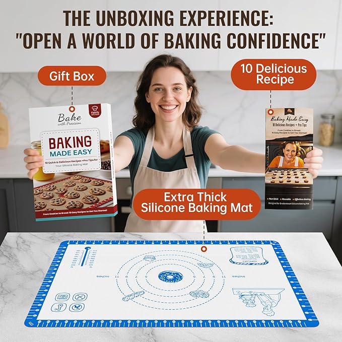 Silicone Baking Mat with 10 Useful Recipes, Silicone Mat for Baking,Cookie, Macaron, Pizza, Surdough,Silicone Sheet for Dough Rolling out, ExtraLarge and 480°F Oven Safe - Image 2