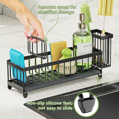 Cisily Extra Large Sink Caddy Organizer with Drying Stone, Black Sponge Holder for Kitchen, Dish Brush Holder for Countertop, Kitchen Decor Storage and Essentials - Image 6