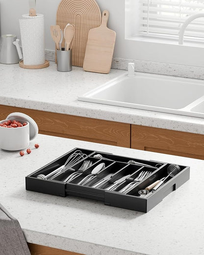 Kitsure Silverware Organizer - Expandable Bamboo Kitchen Drawer Organizer for Cooking Utensils and Cutlery, Sturdy & Thickened Kitchen Organizers and Storage Solution, Large, Black - Image 3
