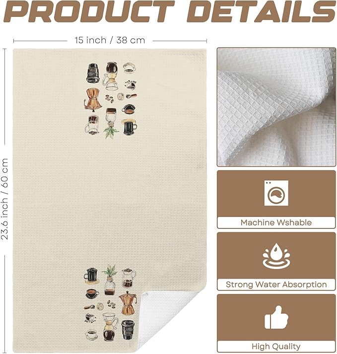 Cute Kitchen Towels - Coffee Bar Illustration with Pour Over, Moka Pot & Cups, Absorbent Dish Towels for Kitchen, Barista-Style Tea Towel, Giftable Housewarming Gifts New Home - 16"x24"(237) - Image 5