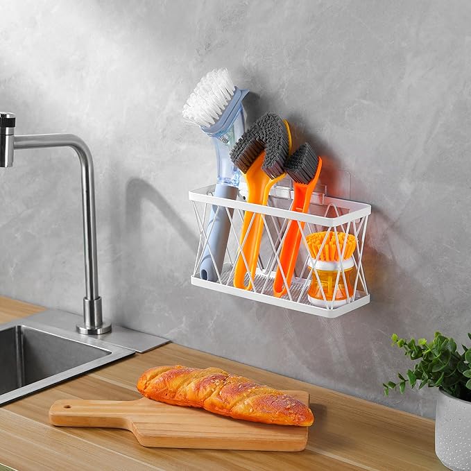 YIGII 3 Pack Adhesive Cabinet Door Organizer - Lid Storage Organizer for Tupperware, Wall Mounted Pantry Door Organizer Kitchen RV Storage Wall Under Sink Basket Slim Space, White Stainless Steel - Image 7