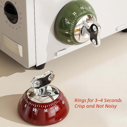 Magnetic Mechanical Kitchen Timer - Wind Up 60 Minutes Countdown Timer, No Batteries Needed, for Cooking, Baking, Classroom, Study & Desk Use (Red)