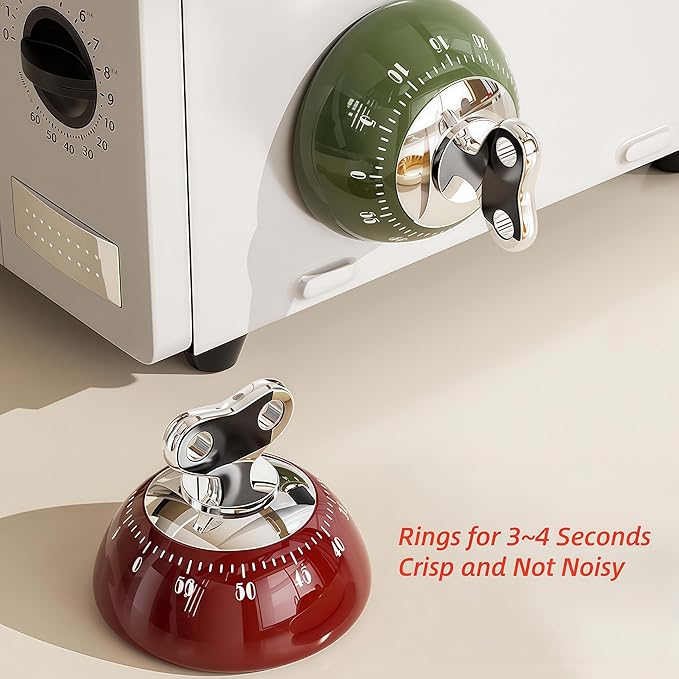 Magnetic Mechanical Kitchen Timer - Wind Up 60 Minutes Countdown Timer, No Batteries Needed, for Cooking, Baking, Classroom, Study & Desk Use (White)
