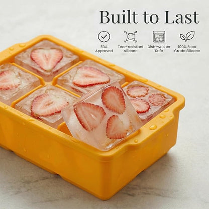 KitchFort Large Silicone Ice Cube Tray (2-Pack), Easy Release 2" Big Ice Cubes - Cocktail, Whiskey Ice Cubes Mold - Ice Trays for Freezer with Lid - Stackable Silicone Ice Tray - Mustard Yellow - Image 2
