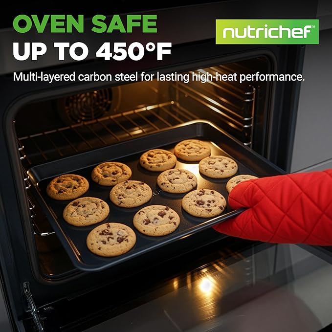NutriChef 2-Piece Baking Sheet Non Stick - Premium Carbon Steel Cookie Sheets for Baking - Large and Medium Baking Trays for Oven - Blue Diamond - Image 2