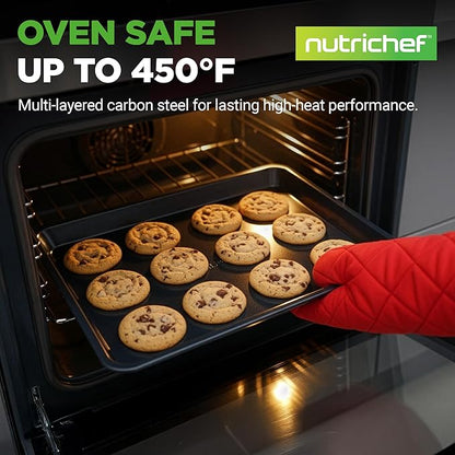 NutriChef 2-Piece Baking Sheet Non Stick - Premium Carbon Steel Cookie Sheets for Baking - Large and Medium Baking Trays for Oven - Blue Diamond - Image 2