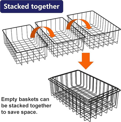 Joben Oligey 9 PACK (3 Szie) Small Wire Storage Baskets for Organizing,Pantry Organization Bins for Cabinets, Metal Basket for Kitchen, Bathroom Organizer (Black-9)