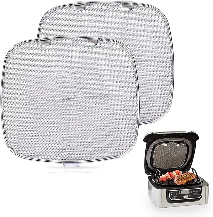 2PCS Stainless Steel Splatter Shield for Ninja Foodi AG301, Replacement Splatter Screen Air Fryer Accessories for Ninja Foodi 5-in-1 Indoor Grill AG300, AG300C,AG301C, AG302, AG400