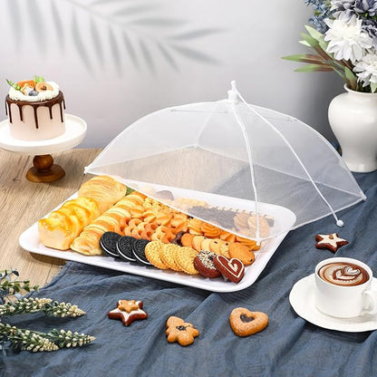 Baderke 8 Pack Plastic Serving Trays with Food Covers 15" x 11" Reusable Serving Platters 16" x 12" Foldable Mesh Food Tents Christmas Party Supplies Set for Outdoor Picnics Bar Fruit Cookies Dessert - Image 5
