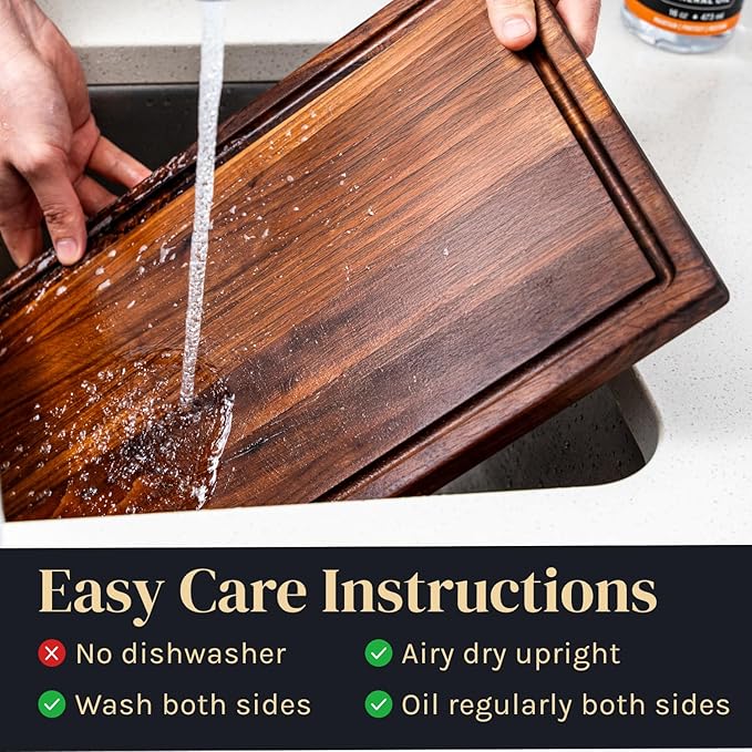 Walnut Wood Cutting Board for Kitchen, Reversible Wooden Cutting Board With Juice Grooves - Chopping Board, Charcuterie Serving Tray Made in USA (Walnut, 17x11x0.75) - Image 4