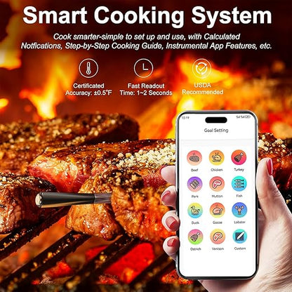 Wireless Meat Thermometer Digital with 800ft Remote Range, Bluetooth 5.3 Wireless Thermometer for Cooking with Ambient Temperature and App Alert for Oven BBQ Grilling Smoking - Image 4