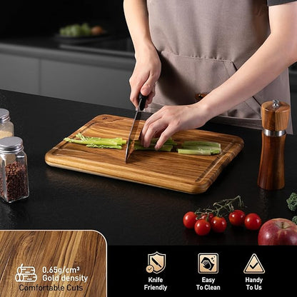 Teak Wood Cutting Board for Kitchen 13inch Charcuterie Board Serving Heavy Duty Non Toxic Slip Over Sink Solid Thick Haus Wooden Chopping Board Large Big Small Meat Best Kitchen Essential Gift - Image 5