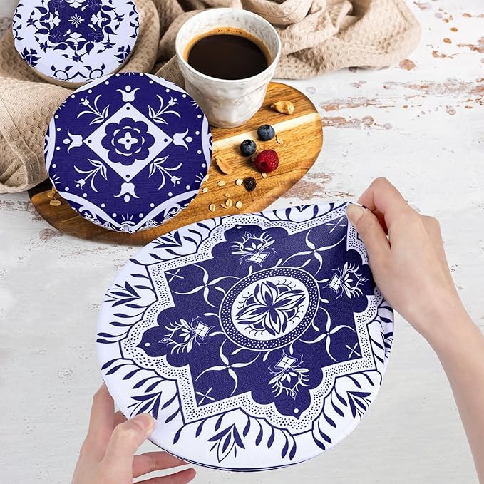 5 Pieces Bowl Covers Reusable, 5 Size Elastic Cloth Bowl Covers for Bread Proofing Food Covers Washable for Food Fruits Leftover (Blue Floral) - Image 4