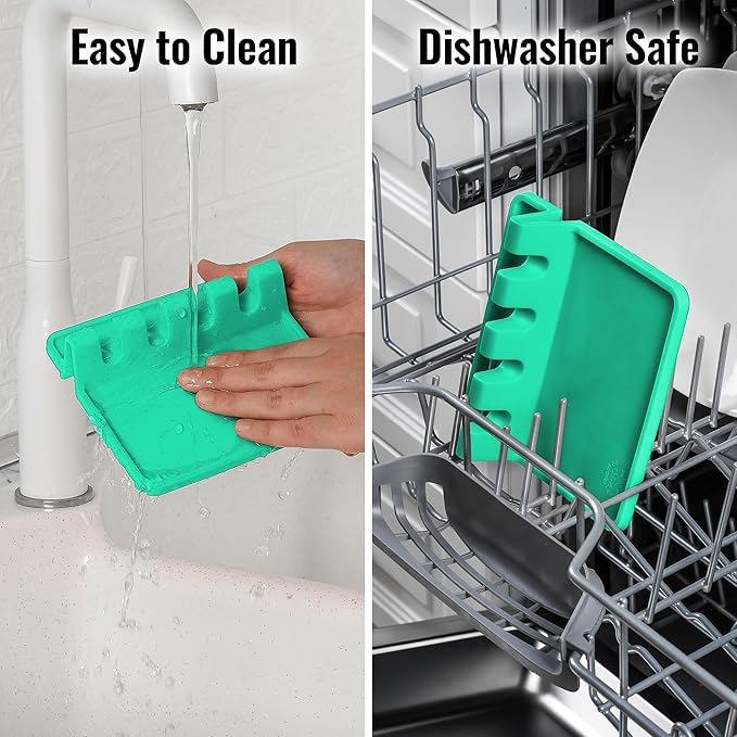 Zulay Kitchen Silicone Utensil Rest with Drip Pad for Multiple Utensils - BPA-Free, Heat-Resistant Spoon Rest & Spoon Holder for Stove Top - Kitchen Utensil Holder for Ladles & Tongs - Carnival Grass - Image 6