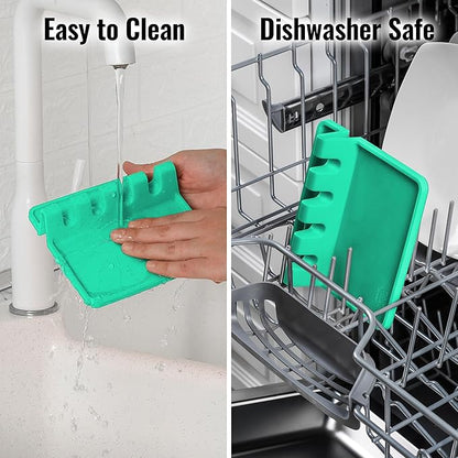 Zulay Kitchen Silicone Utensil Rest with Drip Pad for Multiple Utensils - BPA-Free, Heat-Resistant Spoon Rest & Spoon Holder for Stove Top - Kitchen Utensil Holder for Ladles & Tongs - Carnival Grass - Image 6