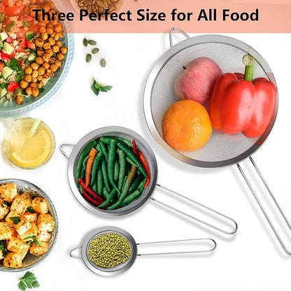 3Pcs Super Wire Extra Fine Mesh Strainer with Handle, Small Medium Large Size Sifter Metal Strainer Set, Stainless Steel Sieve Fine Mesh Strainers for Kitchen Rice Juice Quinoa Food Flour Baking YLYL - Image 5