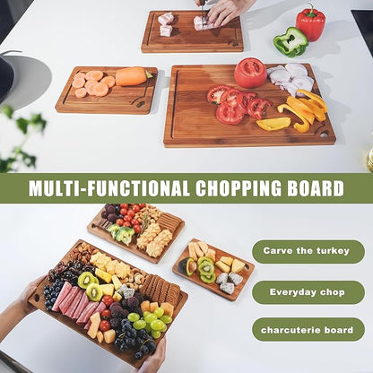 3-Piece Organic Bamboo Cutting Board Set for Kitchen - Carbonized Extra Sturdy Chopping Boards with Juice Grooves - Knife-Friendly Multi-Size (15", 12", 9") for Meat & Veggies - Housewarming Gift Box - Image 4