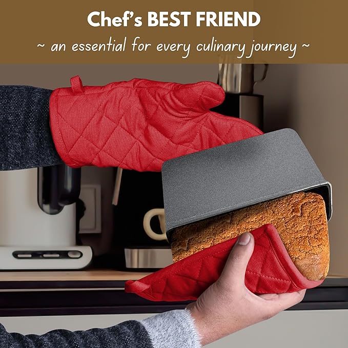 Native Fab Pot Holders and Oven Mitts Sets for Kitchen Heat Resistant - Hanging Non-Slip - 100% Cotton Kitchen Oven Mitts and Pot Holders 4-Piece Set - Red - Image 5