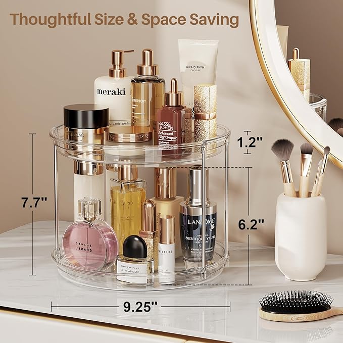 LAMU 3 Pack 2 Tier Lazy Susan Turntable Organizer 9.25'' Rotating Spice Rack Organization for Cabinet, Kitchen, Pantry, Countertop, Bathroom, Vanity, Medicine Cabinet Organizer, Clear - Image 3
