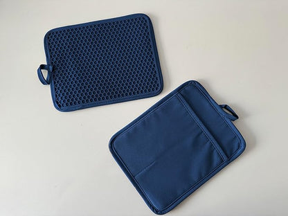 Oven Pot Holder with Pocket Cotton Heat Resistant Coaster Potholder Kitchen Hot Pad Oven Mitts for Cooking and Baking Square 7"x9" (Blue, Silicone) - Image 4