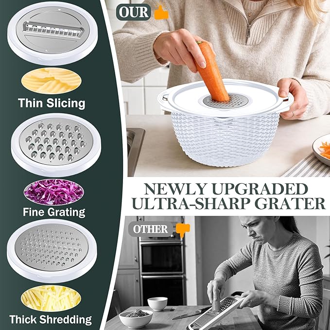 4-1 Colander with Bowl Set - Rotatable Colander for Kitchen(Patented) - Strainers and Colanders - Pasta Strainer with New Upgraded Graters for Fruit Veggie Fun Kitchen Presents - White - Image 5