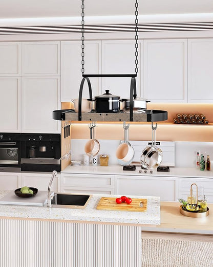 CHOEZON Hanging Pot Rack, Pot Hanger for Kitchen, Ceiling Mounted Pot Holder, Cookware Organizer with 12 S-Shaped Hooks, for Pot, Pan Storage, Space-Saving, Greige and Black TPR08BGC1 - Image 2