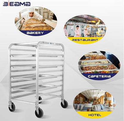 BIEAMA 10-Tier Sheet Pan Rack, NSF Bun Pan Rack, Aluminum Bakery Rack, Home Commercial Kitchen Bakery Cooling, 4 Wheels - Image 7