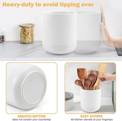 RedCall Kitchen Utensils Holder Large,Ceramic Utensil Organizer for Countertop,Morden Utensil Crock for Spoon Spatula,Home Kitchen Decor (White)