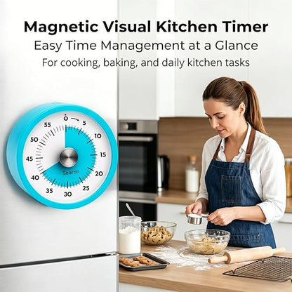 Searon Magnetic Visual Kitchen Timer, 60 Minute Countdown Timer with LED Alert, Turn the Dial to Start, No Winding Needed for Cooking, Baking, Meal Prep & Daily Kitchen Tasks (Blue)