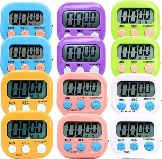 12 Pack Multi-Function Electronic Timer - Kitchen Timer,Magnetic Digital Timers,Big LCD Display, ON/Off Switch,Extensively Use in Cooking,Gym, Meeting, Classroom,Kitchen,Study,Work,Outdoor Activities