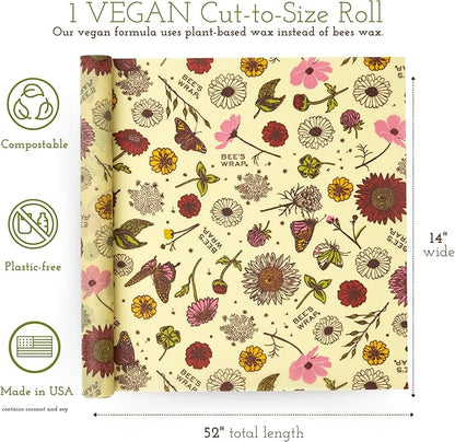 Bee's Wrap Vegan Beeswax Wraps for Food - Cut to Size 14x52" Beeswax Wrap Roll - Plastic Free Made in USA Reusable Natural Food Wrap - Meadow Magic - Image 2