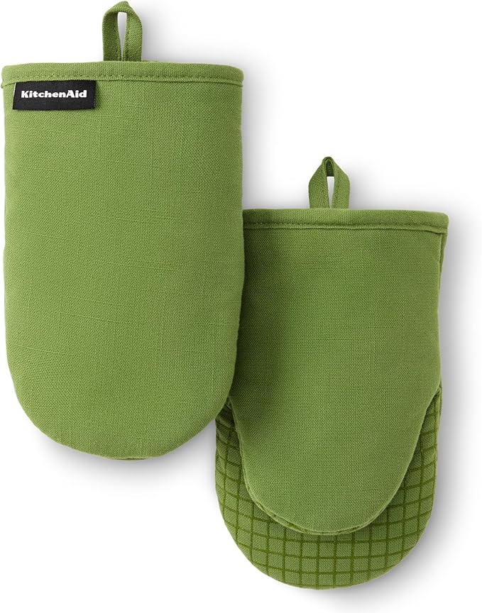 KITCHENAID Gourmet Series Gridlines Mini Oven Mitts 2-Pack Set, Heat Resistant up to 600°F, Soft Silicone Grip, Magnetic Cuff, Matcha Green, 5.5"x9" by KitchenAid