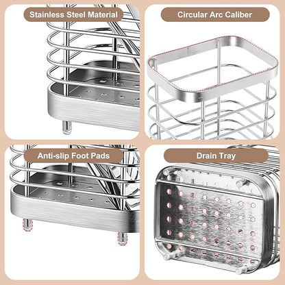 Utensil Holder, Stainless Steel Utensil Drying Rack for Kitchen Counter, Silverware Cutlery Flatware Holder Forks, Knives, Spoons, Chopsticks Organizer (Silver) - Image 3