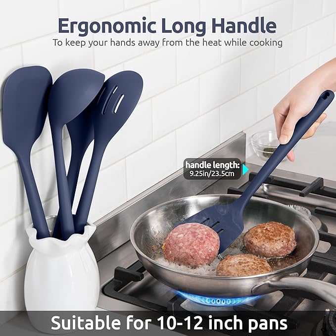 Silicone Kitchen Cooking Utensil Set: U-Taste High Heat Resistant 13.6in Kitchen Gadgets, BPA Free Non Stick Rubber Cook Accessories For Stir Frying, Serving, Basting, Mixing (5 Pieces, Midnight Blue) - Image 6