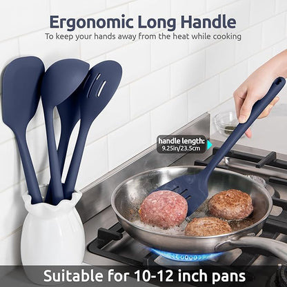 Silicone Kitchen Cooking Utensil Set: U-Taste High Heat Resistant 13.6in Kitchen Gadgets, BPA Free Non Stick Rubber Cook Accessories For Stir Frying, Serving, Basting, Mixing (5 Pieces, Midnight Blue) - Image 6