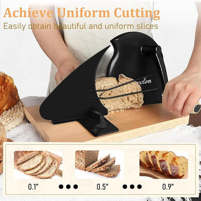 Brvclon Manual Bread Slicer Adjustable Thickness, Hand Crank Bread Slicer for Homemade Sourdough Bread with Scale Line & Suction Cup & Metal Guide,Quality Solid Wood Base & Gift-Level Packaging